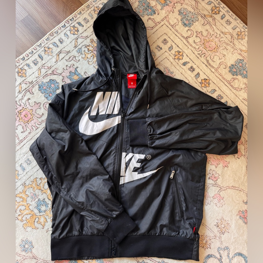 Nike Black Windbreaker Jacket with White Swoosh